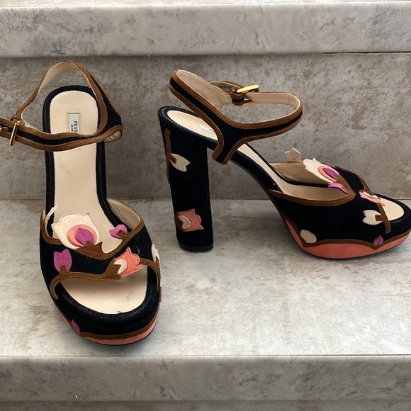Prada Floral Suede Platform Heels - Picture 2 of 8